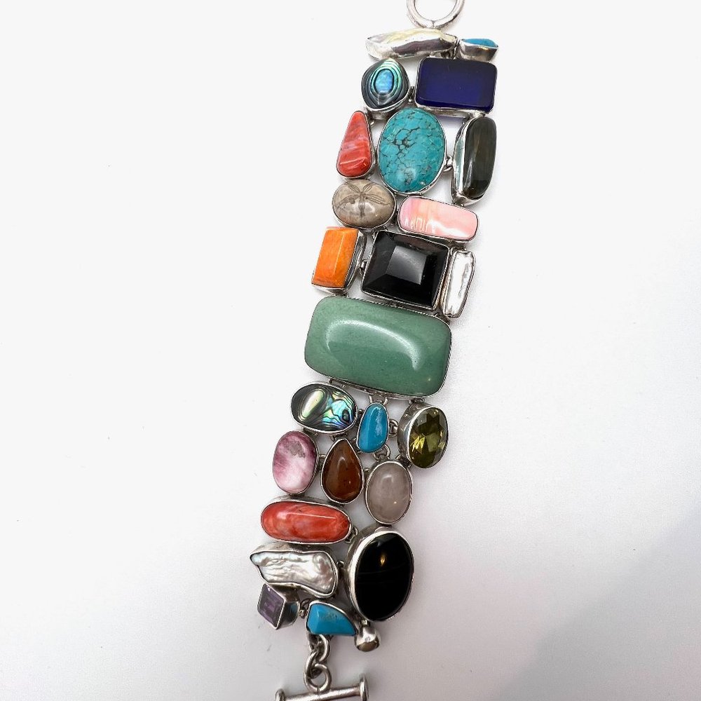 Mexico 950 Gemstone Mosaic Toggle Bracelet - Picture 2 of 7